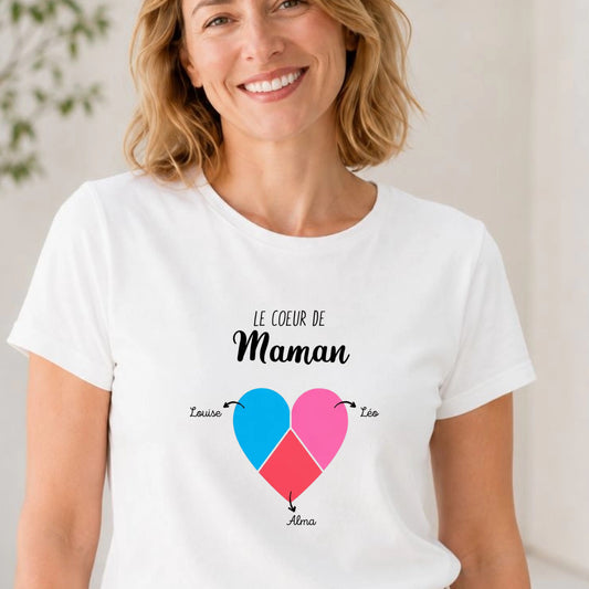 T-shirt Maman personnalisé – Cœur partagé