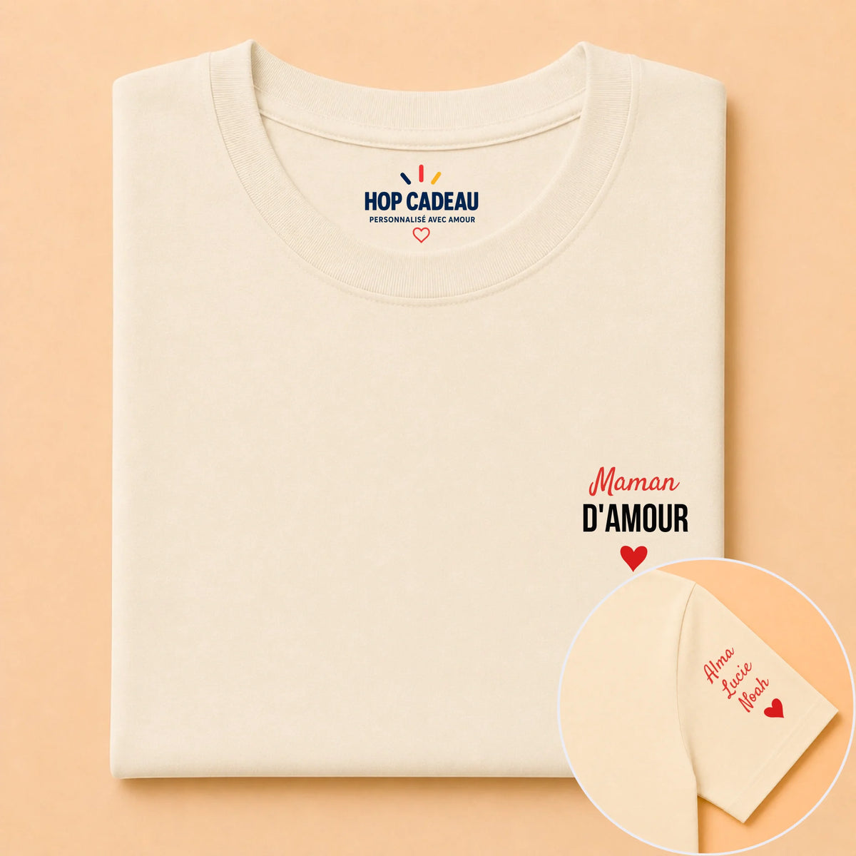 T-shirt Maman d’amour personnalisé – Cœurs et prénoms – vue 11