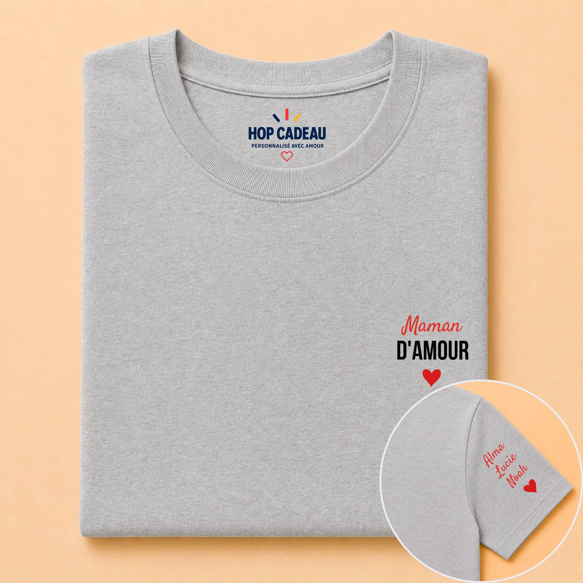 T-shirt Maman d’amour personnalisé – Cœurs et prénoms – vue 12