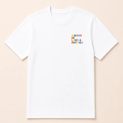 T-Shirt personnalisé Maman - Prénoms multicolore brodé