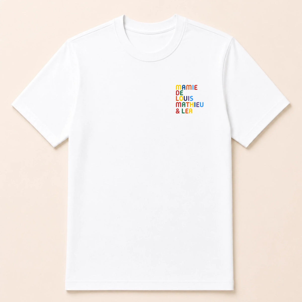 T-Shirt personnalisé Mamie - Prénoms multicolore brodé