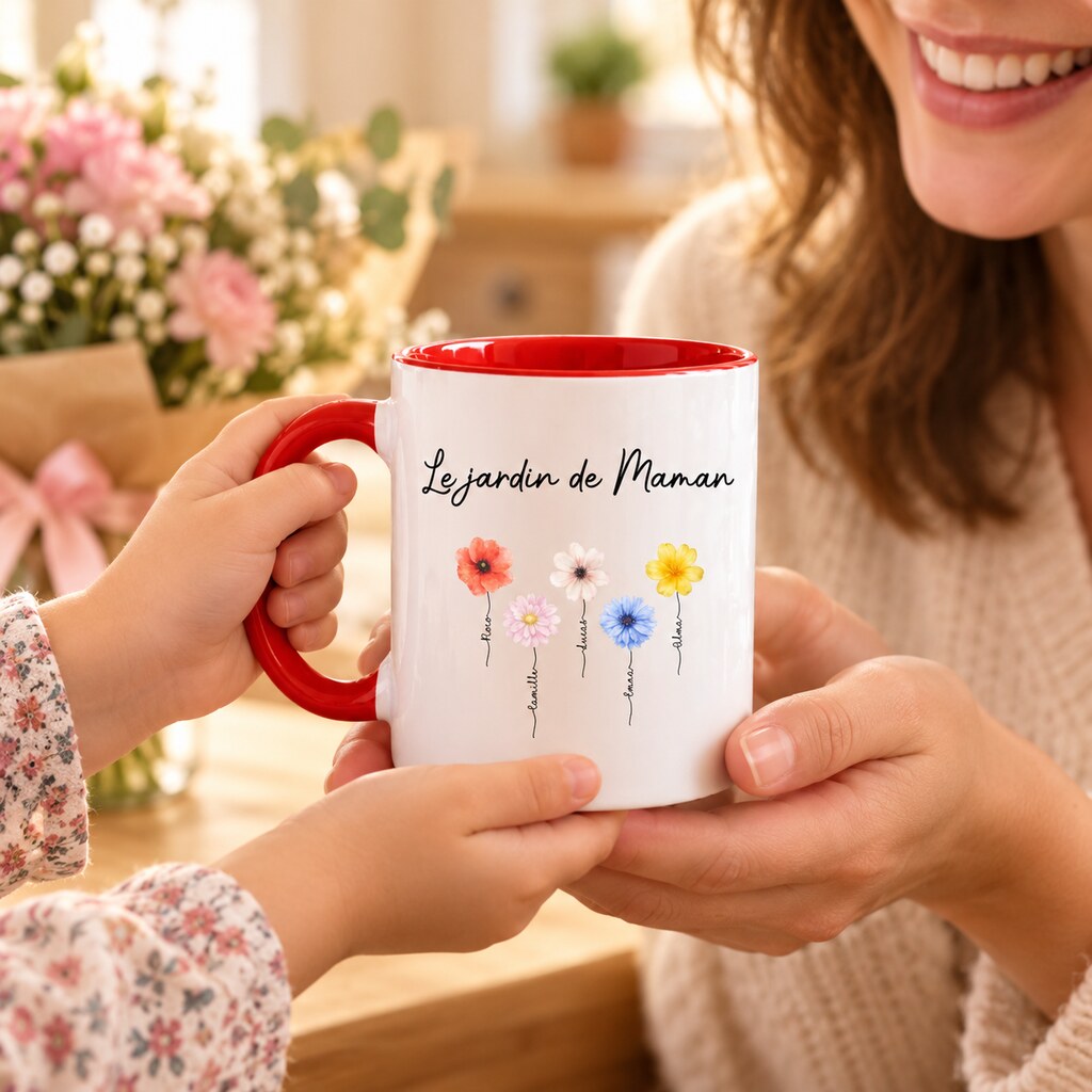 Mug personnalisé maman - Le jardin de Maman en fleurs, offert en cadeau, personnalisation bien visible