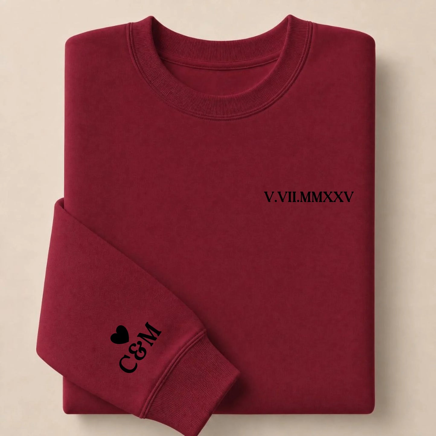 Tee Shirt personnalisé couple brodé date – Hoodie Broderie Droite Rouge
